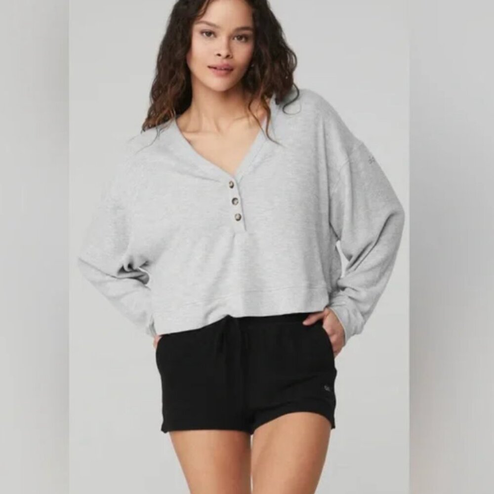 alo yoga *SET* alolux soho crop henley and sweatpant *size small* grey